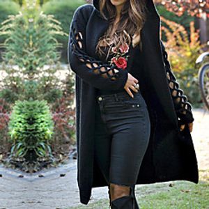 Women's Cardigan Sweater Knitted Hole Solid Color Stylish Basic Casual Long Sleeve Sweater Cardigans Hooded Fall Winter Yellow Gray Green Lightinthebox