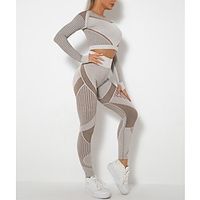 Women's Activewear Set Sports Bra with Tights Yoga Suit Winter 2 Piece Seamless Stripes Leggings Crop Top Dark Pink Black Yoga Fitness Gym Workout Tummy Control Butt Lift Breathable Sport Activewear Lightinthebox - thumbnail