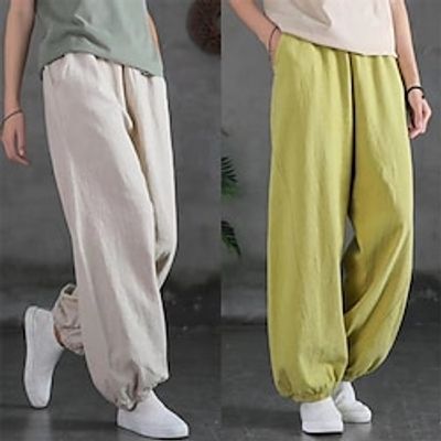 Women's Sweatpants Linen Pants Pants Trousers Full Length Vacation Vintage Street Daily Light Yellow Black M L Fall Winter Lightinthebox