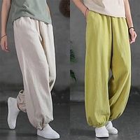 Women's Sweatpants Linen Pants Pants Trousers Full Length Vacation Vintage Street Daily Light Yellow Black M L Fall Winter Lightinthebox - thumbnail