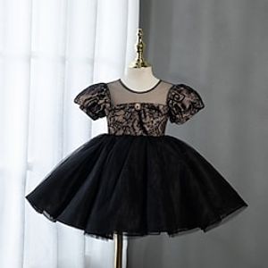 Princess Knee Length Flower Girl Dresses Party Tulle Short Sleeve Jewel Neck with Lace 2022 Lightinthebox