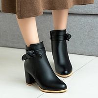 Women's Boots Daily Booties Ankle Boots Bowknot Chunky Heel Pointed Toe PU Zipper Solid Colored Black White Beige miniinthebox - thumbnail