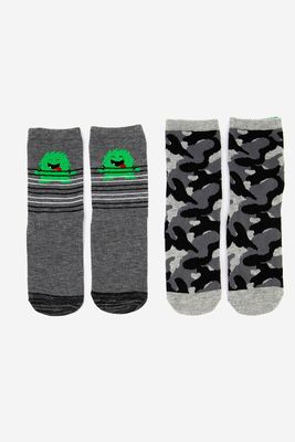 Boys 2 Pairs Fun Style Crew Socks Grey/Black Boys 2 Pairs Fun Style Crew Socks Grey/Black