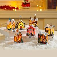 Christmas Winter Village Houses Set LED Lighted DIY Christmas Doll Figurines Xmas Miniature Resin Ornament Kits Colorful Shining House Street Lamp Room Decor Collectible Buildings Lightinthebox - thumbnail