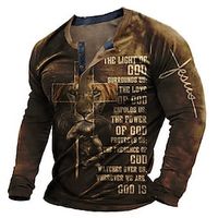 Men's T shirt Tee Henley Shirt Tee Graphic Color Block Lion Henley Brown 3D Print Outdoor Daily Long Sleeve Patchwork Button-Down Clothing Apparel Basic Designer Casual Classic  Sports Lightinthebox - thumbnail