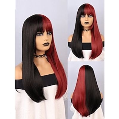 Cosplay Costume Wig Synthetic Wig Straight kinky Straight Neat Bang Wig 22 inch Black / Red Synthetic Hair Women's Multi-color Mixed Color miniinthebox Cosplay Costume Wig Synthetic Wig Straight kinky Straight Neat Bang Wig 22 inch Black / Red Synthetic Hair Women's Multi-color Mixed Color miniinthebox