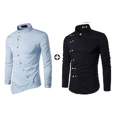 Men's As Picture Tuxedo Shirts Sets Long Sleeve Stand Collar Office  Career Going out Plain Irregular Hem Basic Polyester Spring   Fall Lightinthebox