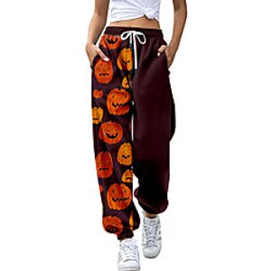 Women's Casual Fashion Breathable Sports Halloween Daily Pants Sweatpants Pants Cat Pumpkin Full Length Elastic Drawstring Design Print Yellow Wine Lightinthebox