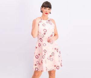 Womens Sleeveless Embroidered Cocktail Dress  Pink