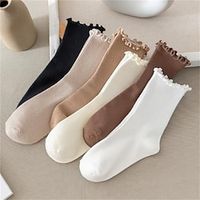 6pairs Autumn And Winter Style Wooden Ear Edge Socks Children's White Solid Color Mid Length Socks miniinthebox