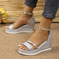 Women's Sandals Wedge Sandals Gladiator Sandals Roman Sandals Vacation Beach Wedge Elegant Fashion PU Buckle Silver Gold Lightinthebox