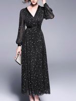 V-Neck Polka Dot Lantern Sleeve Dresses