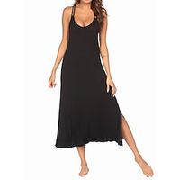 Women's Casual Dress Night Dress Midi Dress Daily Casual Split Plain Strap Home Lounge Black Gray 2023 Summer S M L XL Lightinthebox - thumbnail