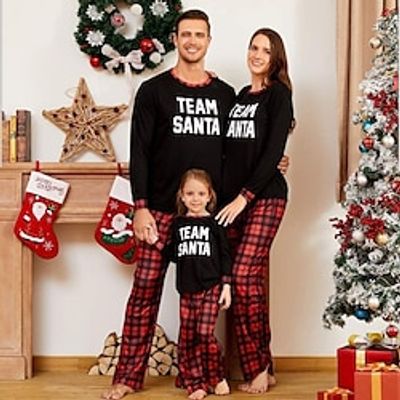 Family Christmas Pajamas Solid Color Graphic Cartoon Home Print Black Pink Wine Long Sleeve Mommy And Me Outfits Active Matching Outfits Lightinthebox