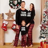 Family Christmas Pajamas Solid Color Graphic Cartoon Home Print Black Pink Wine Long Sleeve Mommy And Me Outfits Active Matching Outfits Lightinthebox - thumbnail