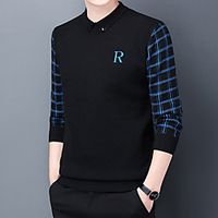 Men's Pullover Sweater Stripe Knitted Letter Vintage Style Monogram Long Sleeve Sweater Cardigans Crew Neck Fall Winter Blue Yellow White / Club miniinthebox - thumbnail