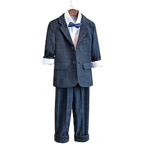 Kids Boys Suit  Blazer PantsSet Clothing Set 3 Pieces Long Sleeve Dark Gray Plaid Party Vacation Fashion Preppy Style 3-13 Years miniinthebox