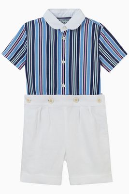 Striped Shirt & Shorts Set in Cotton Striped Shirt & Shorts Set in Cotton