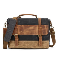 Ekphero Men Canvas Genuine Leather Messenger Crossbody Bag