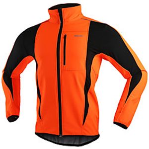 ARSUXEO Men's Cycling Jacket Bike Jacket Winter Softshell  Fleece Jacket Top Windproof Waterproof 15-k Warm UP Thermal Breathable Stripe Polyester, Spandex, Fleece Winter Orange Red Light Green Road miniinthebox