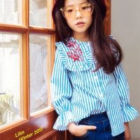 Kids Girls Embroidery Striped Shirts