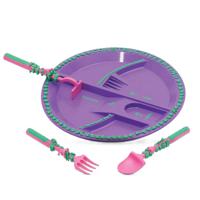 Eazy Kids Eating Plate With Spoon Fork & Pusher - Gardening