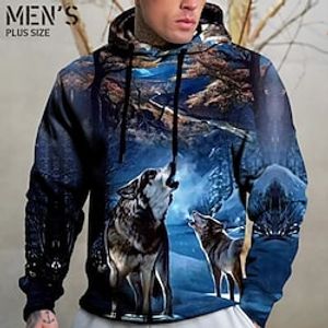 Men's Plus Size Pullover Hoodie Sweatshirt Big and Tall Animal Hooded Long Sleeve Spring   Fall Basic Fashion Streetwear Comfortable Daily Wear Vacation Tops Lightinthebox