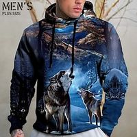 Men's Plus Size Pullover Hoodie Sweatshirt Big and Tall Animal Hooded Long Sleeve Spring   Fall Basic Fashion Streetwear Comfortable Daily Wear Vacation Tops Lightinthebox - thumbnail