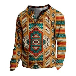 Kids Boys Sweatshirt Pullover Graphic Geometric Long Sleeve Button Children Top Outdoor Sweatshirt Vintage Yellow Winter 7-13 Years  Fall Lightinthebox