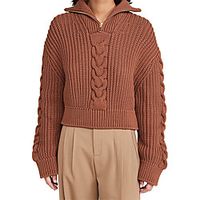 Women's Pullover Knitted Solid Color Stylish Chunky Cotton Long Sleeve Sweater Cardigans Turtleneck Fall Winter Khaki White / Going out miniinthebox - thumbnail