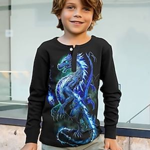 Boys 3D Dragon henley shirt Long Sleeve 3D Print Fall Winter Sports Fashion Streetwear Polyester Kids 3-12 Years Crew Neck Outdoor Casual Daily Regular Fit Lightinthebox