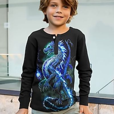 Boys 3D Dragon henley shirt Long Sleeve 3D Print Fall Winter Sports Fashion Streetwear Polyester Kids 3-12 Years Crew Neck Outdoor Casual Daily Regular Fit Lightinthebox