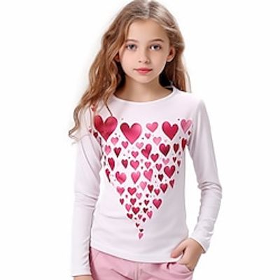 Valentines Girls' 3D Heart Tee Shirt Pink Long Sleeve 3D Print Fall Winter Active Fashion Cute Polyester Kids 3-12 Years Crew Neck Outdoor Casual Daily Regular Fit miniinthebox