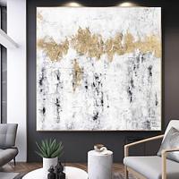 Large Acrylic Painting Abstract Canvas Art Black And White Canvas Minimalist Abstract Gold Painting Gold Texture Painting Living Room Decor No Frame Lightinthebox