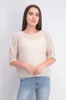 Women Flowing Woven T-Shirt Sand Women Flowing Woven T-Shirt Sand