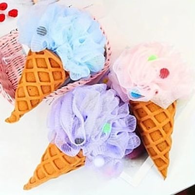 Ice Cream Shape Bath Ball, Reusable Bath Shower Loofah Sponge, Exfoliating Body, Portable Scrubbing Mesh Sponge, Bathroom Supplies, For Cleaning miniinthebox