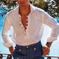 Men's Shirt Linen Shirt Popover Shirt Summer Shirt Beach Shirt White Long Sleeve Plain Collar Spring Summer Casual Daily Clothing Apparel Lightinthebox