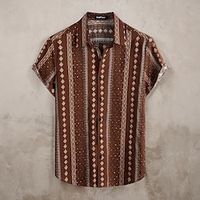 Graphic Boho Comfortable Fashion Casual Men's Shirt Button Up Shirt Casual Shirt Hawaiian Vacation Casual Daily Spring  Summer Turndown Short Sleeves Red, Navy Blue, Coffee S, M, L Polyester Shirt Lightinthebox