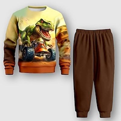 Boys 3D Car Dinosaur Sweatshirt  Pants Set Long Sleeve 3D Printing Fall Winter Active Fashion Cool Polyester Kids 3-12 Years Crew Neck Outdoor Street Vacation Regular Fit Lightinthebox