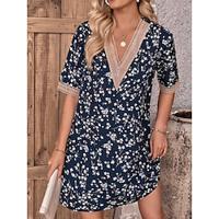 Women's V Neck Midi Dress Short Sleeve Summer Spring Lightinthebox - thumbnail