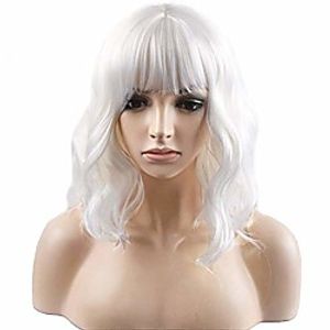 14'' short curly women girl's charming synthetic wig with air bangs wig cap included (white) miniinthebox