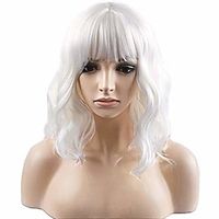14'' short curly women girl's charming synthetic wig with air bangs wig cap included (white) miniinthebox - thumbnail