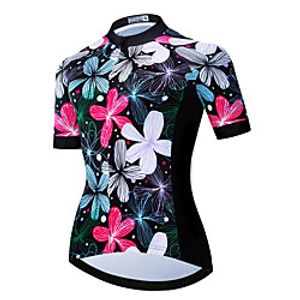 21Grams Women's Short Sleeve Cycling Jersey Summer Spandex Polyester Black Floral Botanical Bike Jersey Top Mountain Bike MTB Road Bike Cycling Quick Dry Moisture Wicking Breathable Sports Clothing Lightinthebox