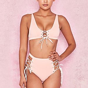 Women's Bikini Tankini Swimsuit Drawstring Open Back Print Solid Color Blushing Pink Swimwear Padded Strap Bathing Suits New Cute Sweet  2 Piece  Tattoo Lightinthebox