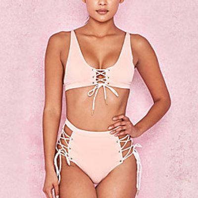 Women's Bikini Tankini Swimsuit Drawstring Open Back Print Solid Color Blushing Pink Swimwear Padded Strap Bathing Suits New Cute Sweet  2 Piece  Tattoo Lightinthebox