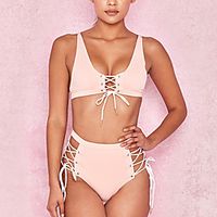 Women's Bikini Tankini Swimsuit Drawstring Open Back Print Solid Color Blushing Pink Swimwear Padded Strap Bathing Suits New Cute Sweet  2 Piece  Tattoo Lightinthebox - thumbnail