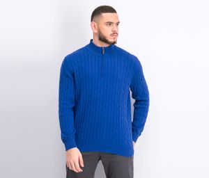Mens Pima Cable Quarter-Zip Sweater  Cobalt Heather