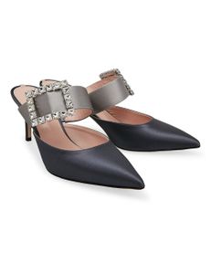 Depart Satin Mules - Black & Grey