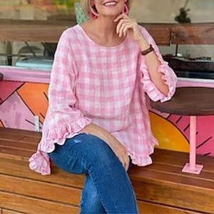 Women's Blouse Ruffle Crew Neck Color Block Sport Athleisure Shirt 34 Length Sleeve Breathable Soft Comfortable Everyday Use Street Casual Daily Activewear Outdoor Lightinthebox