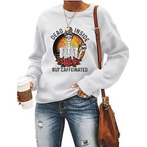 Women's Sweatshirt Pullover Text Skull Punk Print Halloween Daily Sports Hot Stamping Active Streetwear Hoodies Sweatshirts  Green White Black Lightinthebox